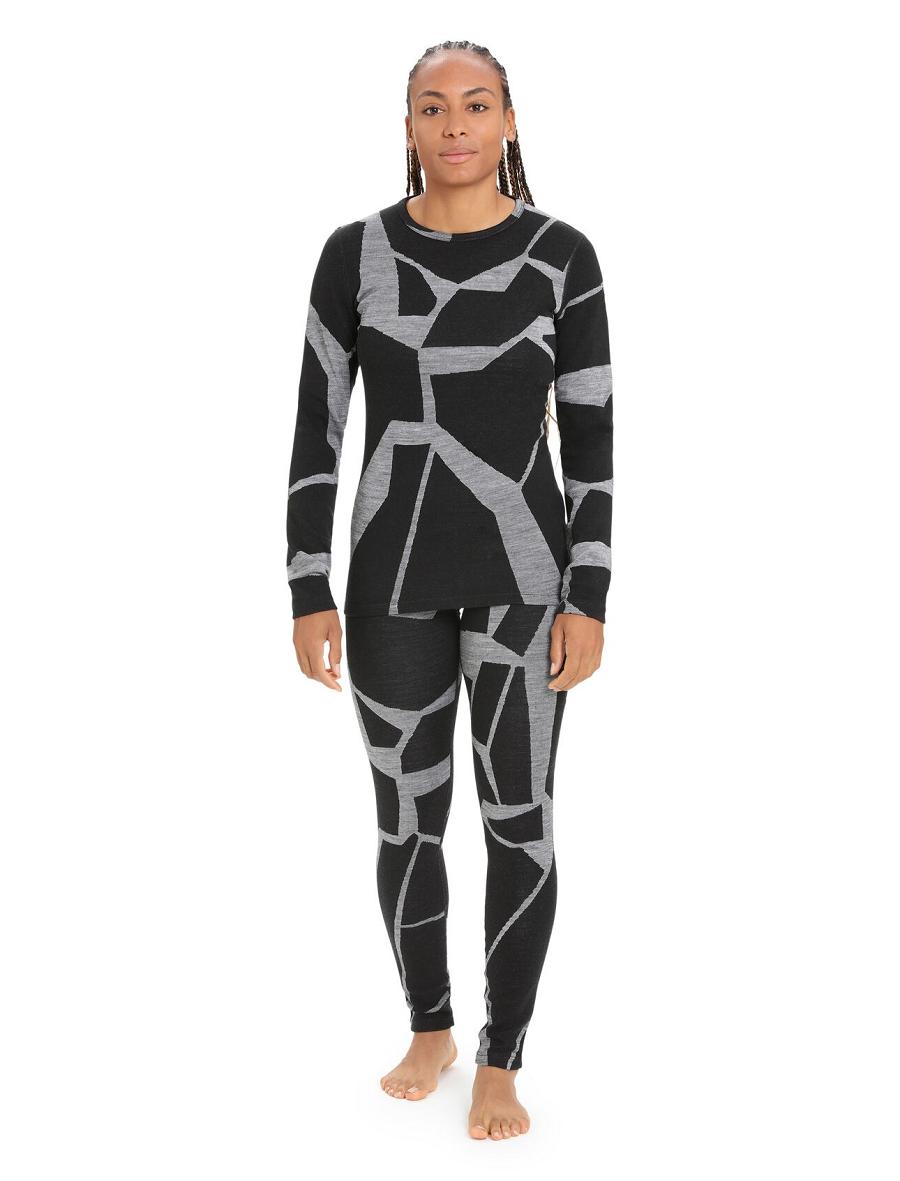 Black / Jet Heather Women's Icebreaker Merino 250 Vertex Thermal Leggings Fractured Landscapes One Piece & Sets | USA 1786GSOL